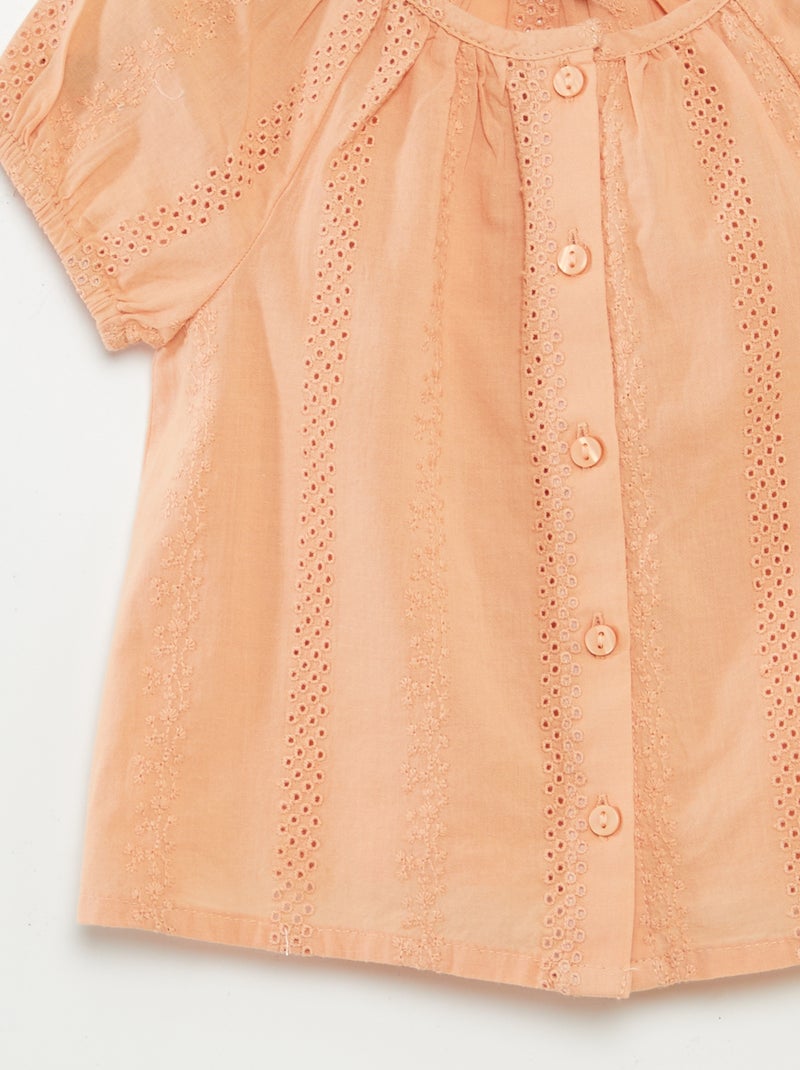 Top met korte mouwen met broderie anglaise BIEGE - Kiabi