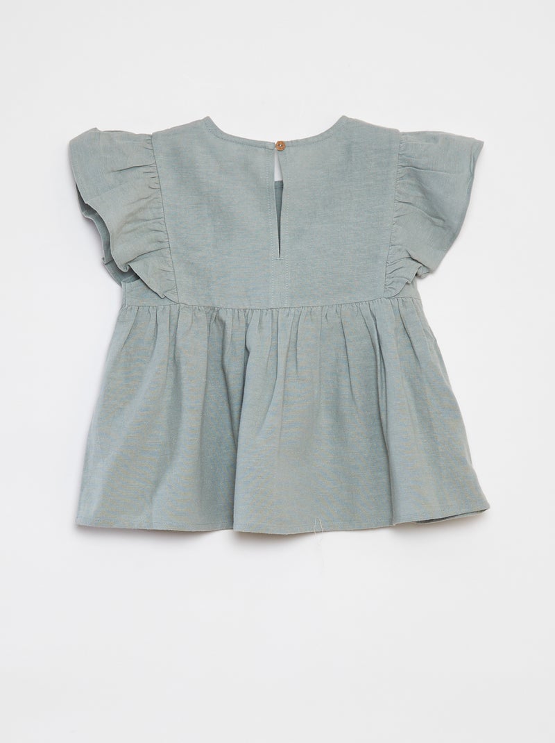 Top met korte mouwen met ruches blauw - Kiabi