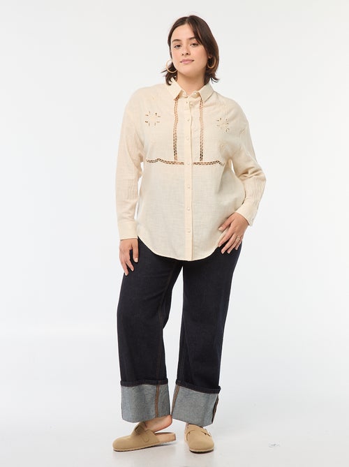 Top met lange mouw en borduursel met ajourmotiefje - Kiabi