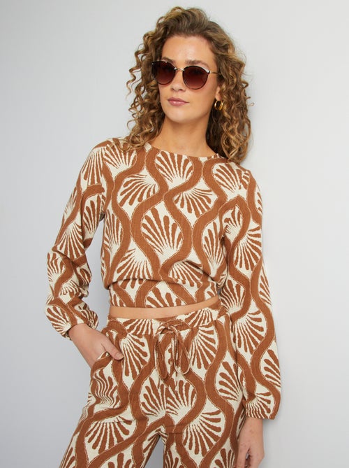 Top met lange mouwen, ronde hals en print - Kiabi