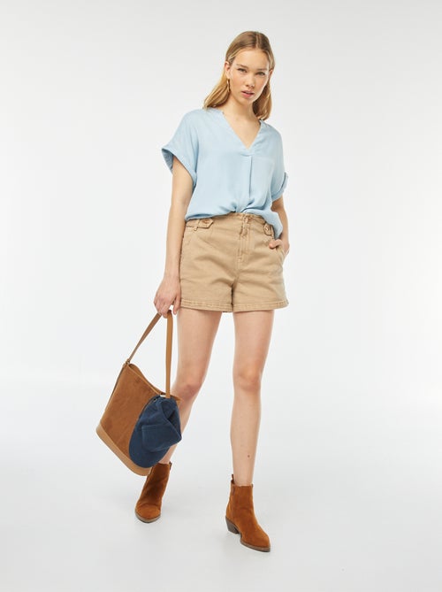 Top met maokraag en korte mouw met omgeslagen boordje - Kiabi