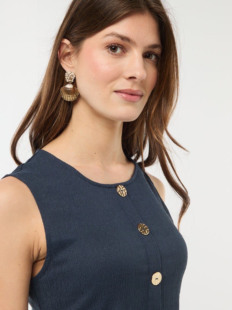 Top met opening door goudkleurige gehamerde knopen Blauw - Kiabi