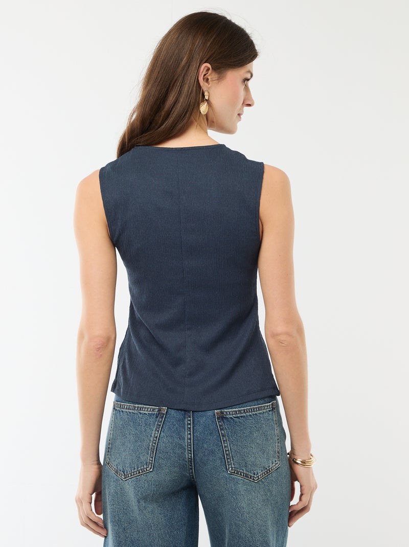 Top met opening door goudkleurige gehamerde knopen Blauw - Kiabi