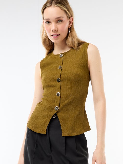 Top met opening door goudkleurige gehamerde knopen - Kiabi