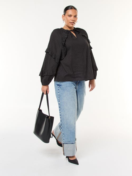 Top met plumetisborduursel, volants en strikkoordje aan de hals - Kiabi