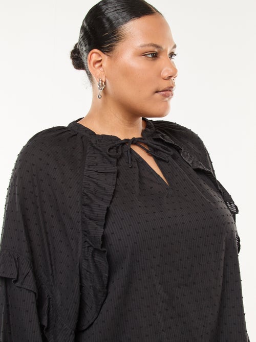 Top met plumetisborduursel, volants en strikkoordje aan de hals - Kiabi