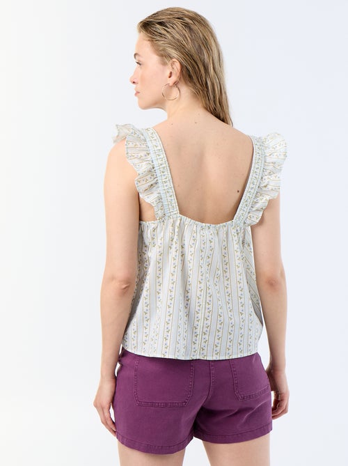 Top met print en ruches op de schouderbandjes - Kiabi