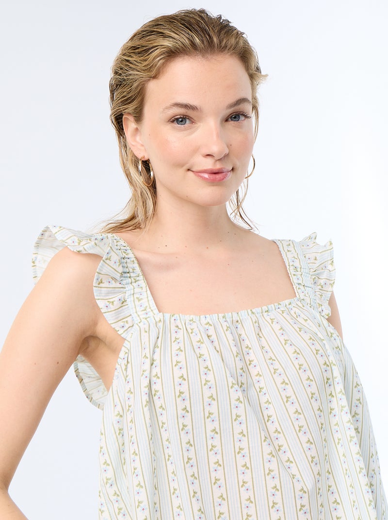 Top met print en ruches op de schouderbandjes Blauw - Kiabi