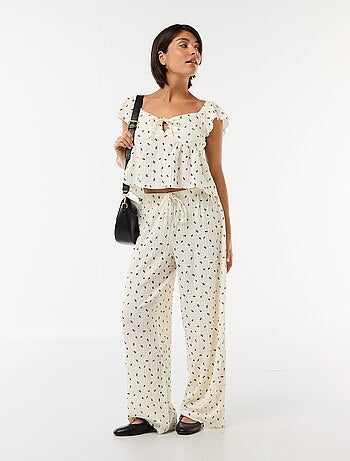 Top met print van crinkle stof