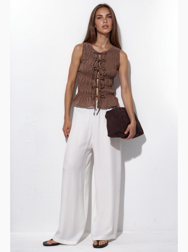 Top met rimpels en strikjes hiccup Taupe - Kiabi