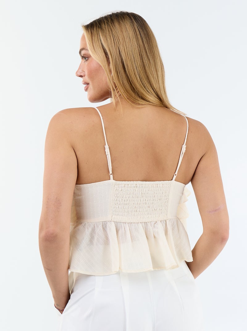 Top met ruches en smalle schouderbandjes Biege - Kiabi