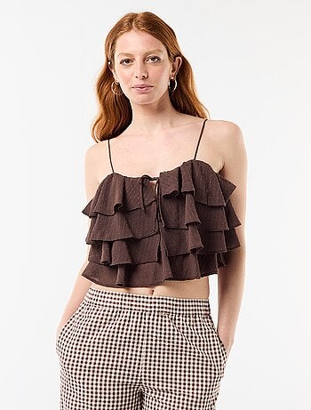 Top met ruches en smalle schouderbandjes