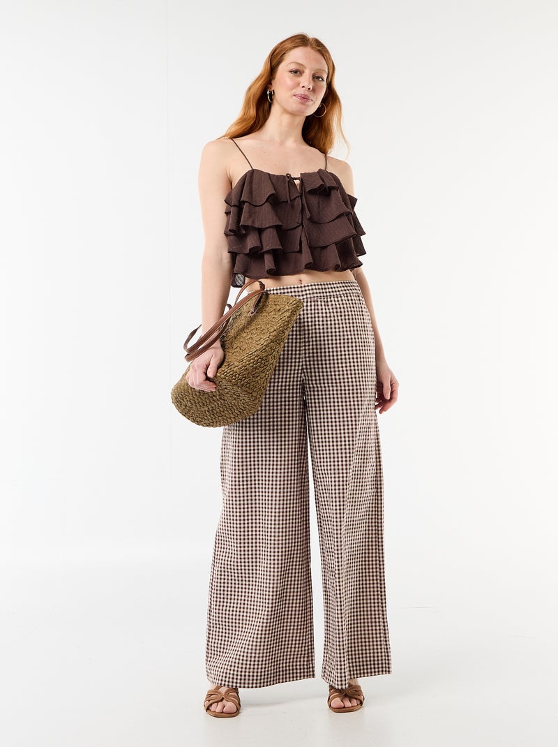 Top met ruches en smalle schouderbandjes Bruin - Kiabi