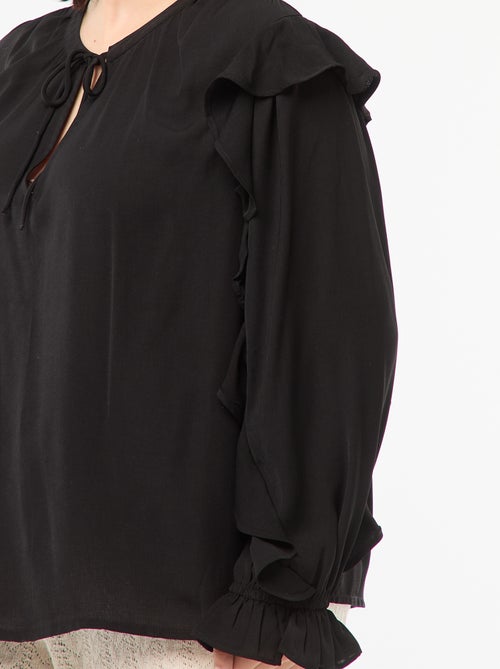 Top met ruches op de schouders en mouwboordjes + strikkoordje aan de hals - Kiabi