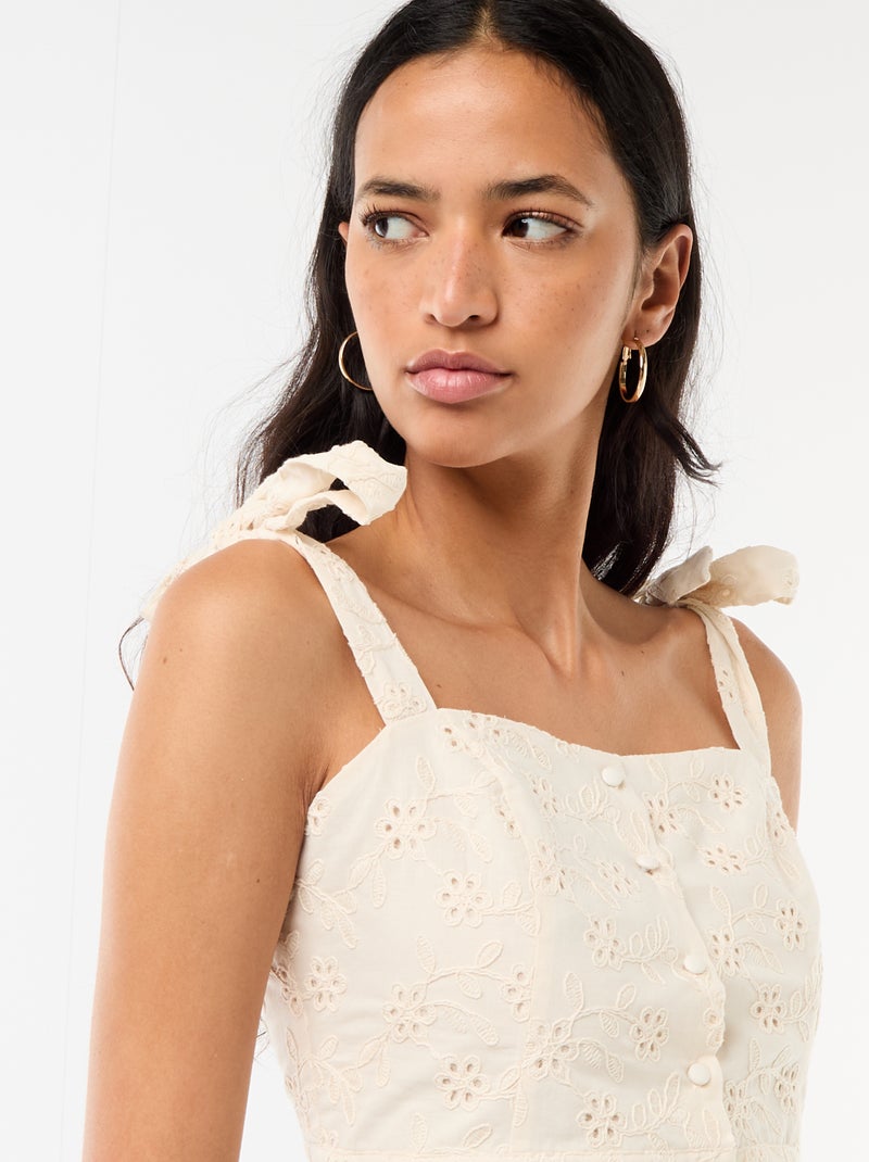 Top met strikbandjes van katoen Biege - Kiabi