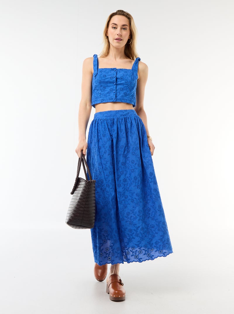 Top met strikbandjes van katoen Blauw - Kiabi