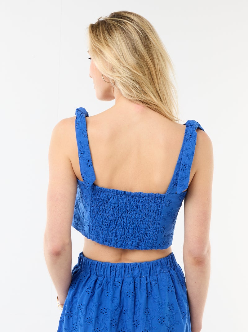 Top met strikbandjes van katoen Blauw - Kiabi