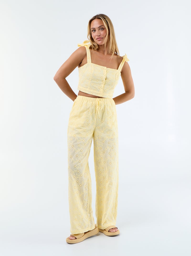 Top met strikbandjes van katoen Geel - Kiabi