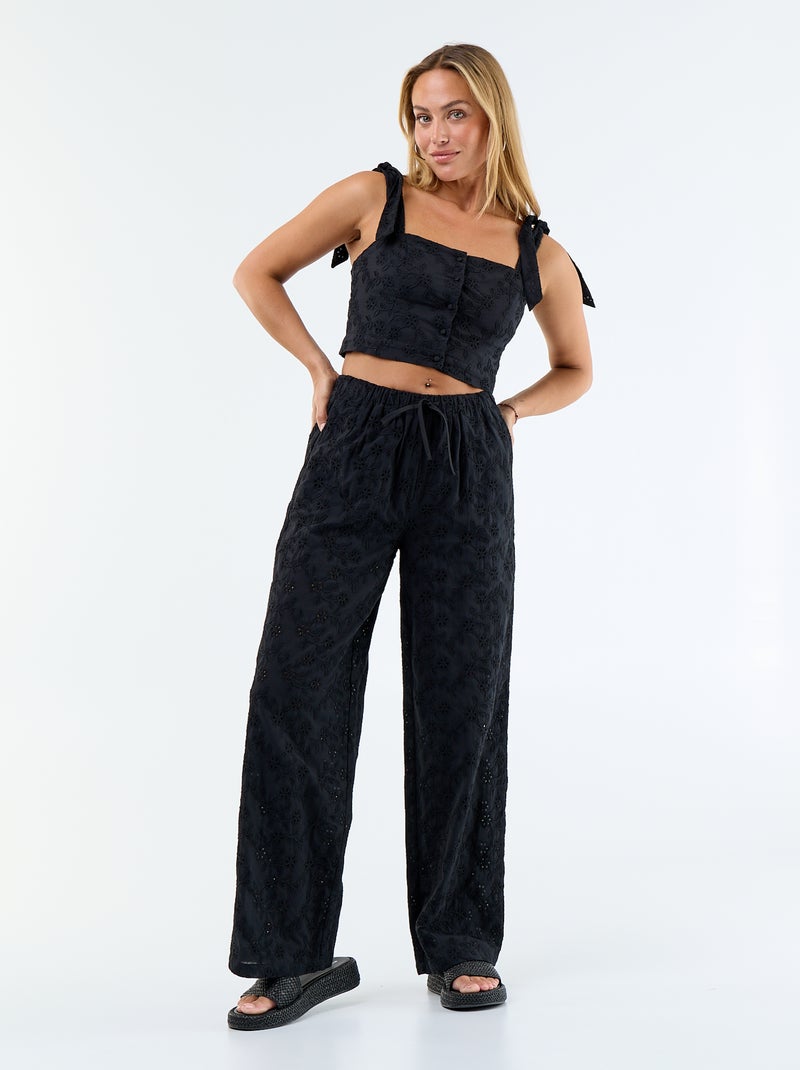 Top met strikbandjes van katoen Zwart - Kiabi