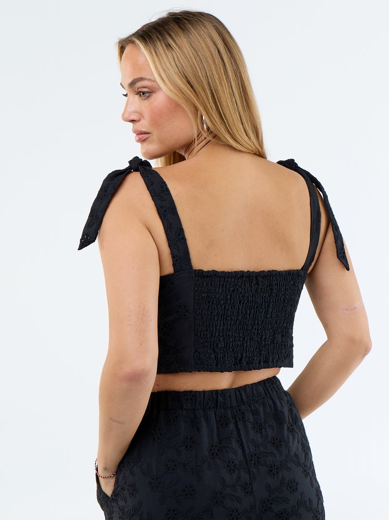 Top met strikbandjes van katoen Zwart - Kiabi