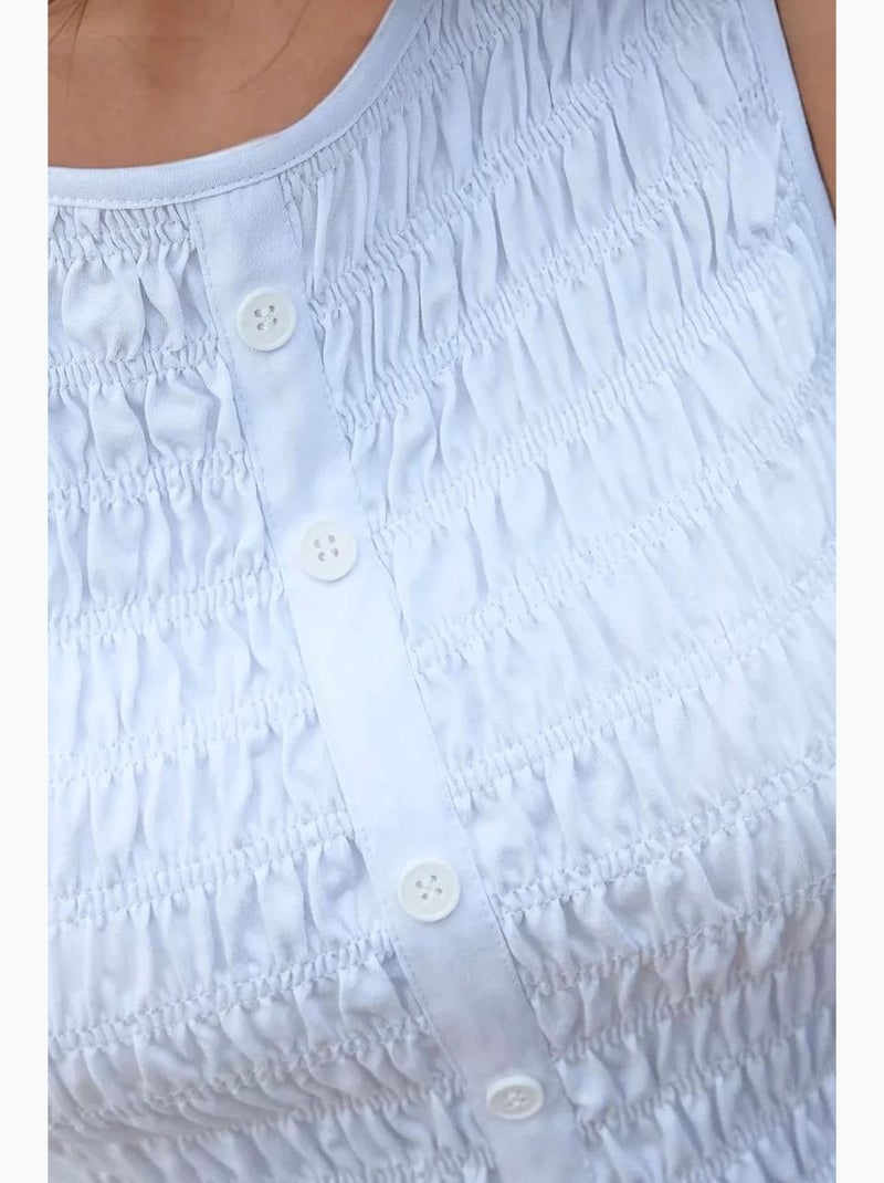 Top met textuur, ronde hals en slim fit hiccup Gebroken wit - Kiabi