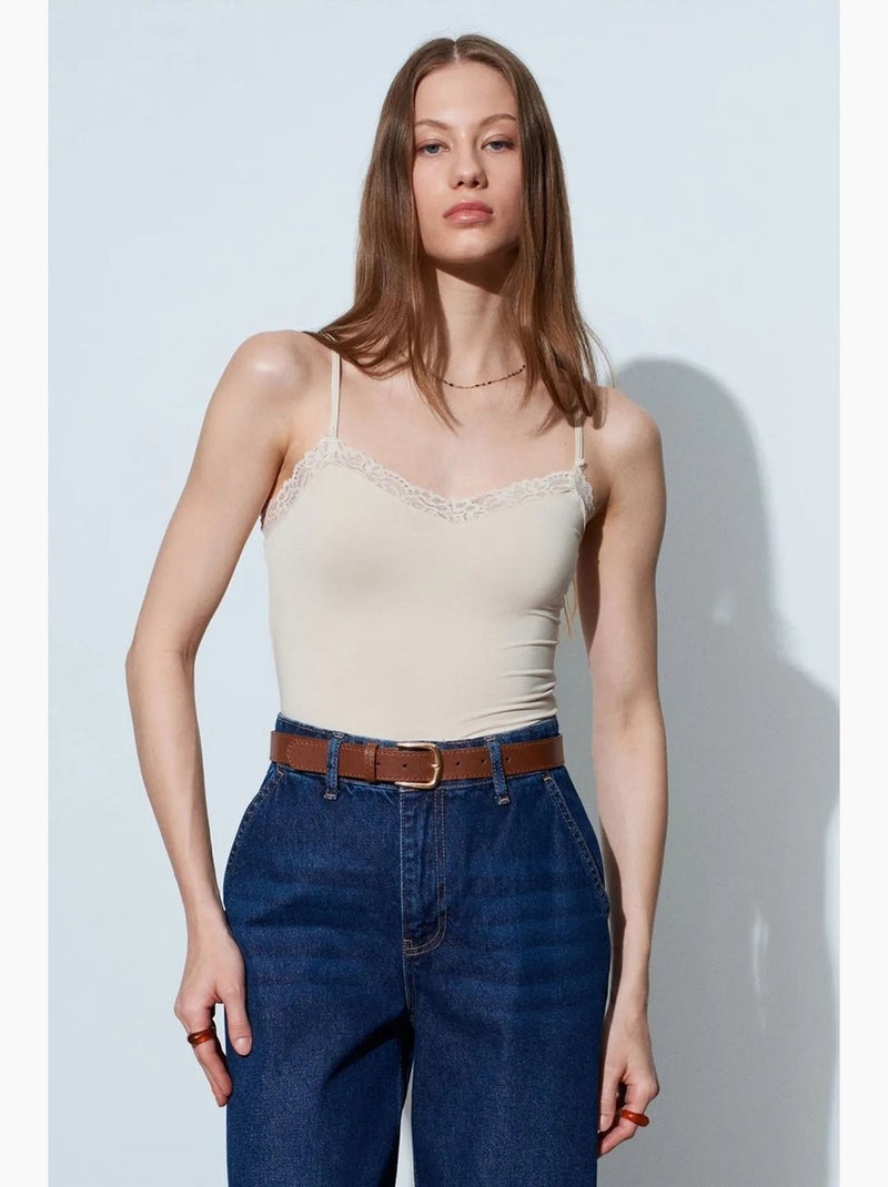 Top met v-hals dilvin Klei-beige - Kiabi