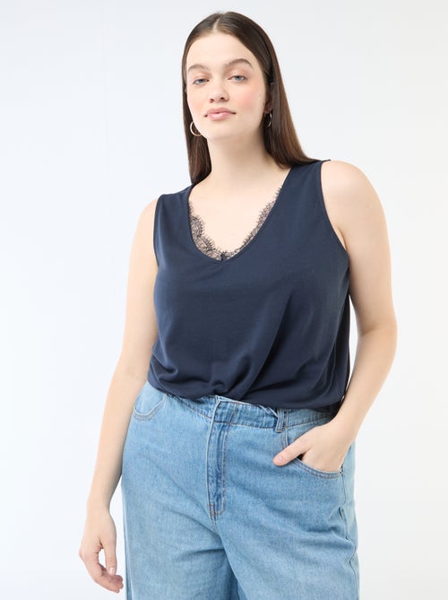 Top met V-hals en kant - Kiabi