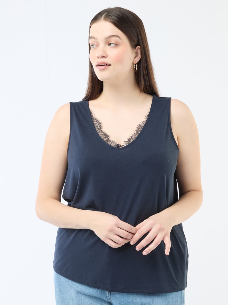 Top met V-hals en kant Blauw - Kiabi