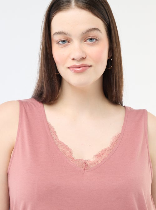 Top met V-hals en kant - Kiabi