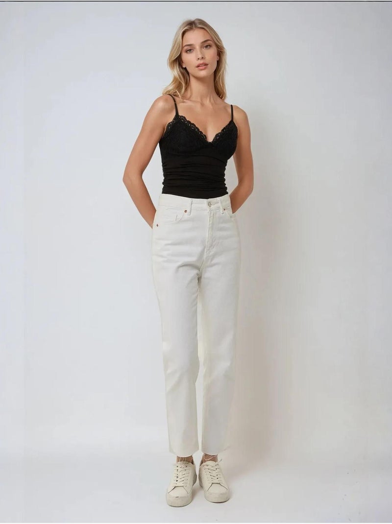 Top met v-hals en kantdetail hiccup Zwart - Kiabi