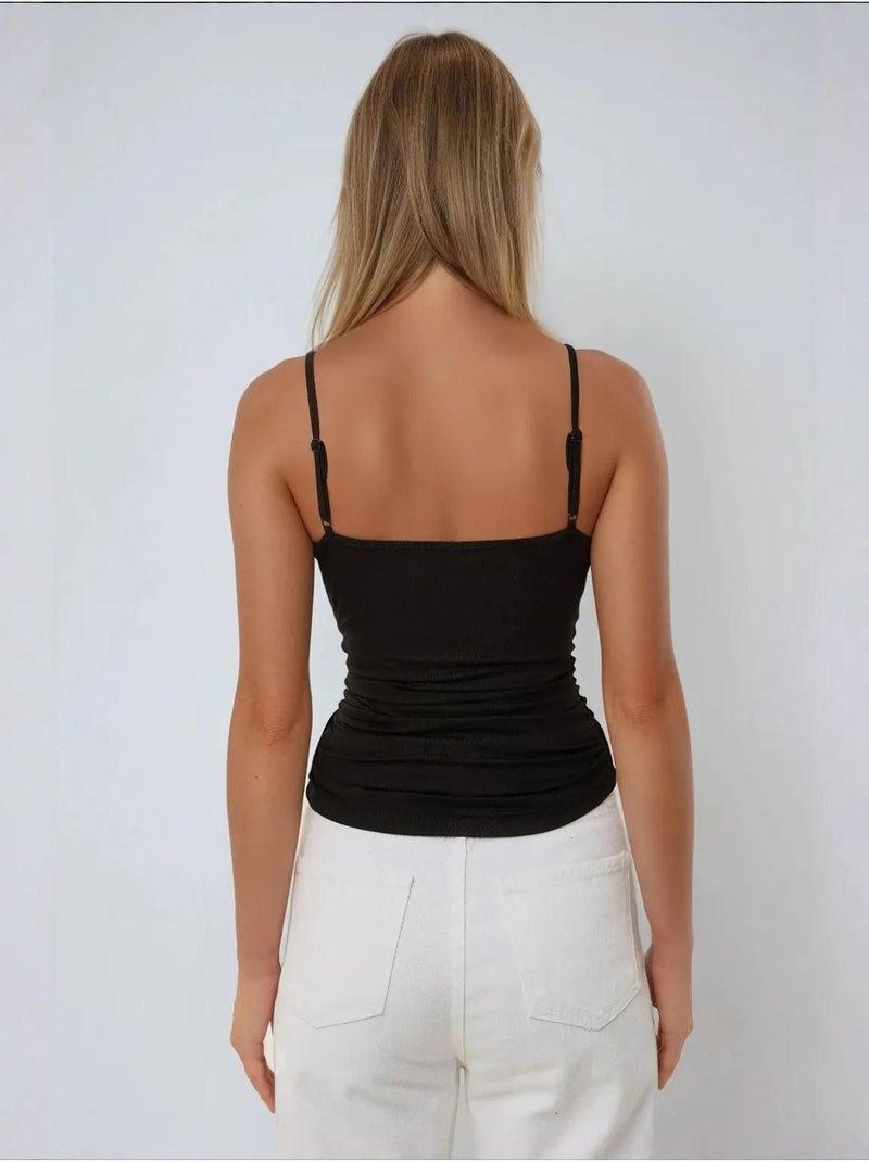 Top met v-hals en kantdetail hiccup Zwart - Kiabi
