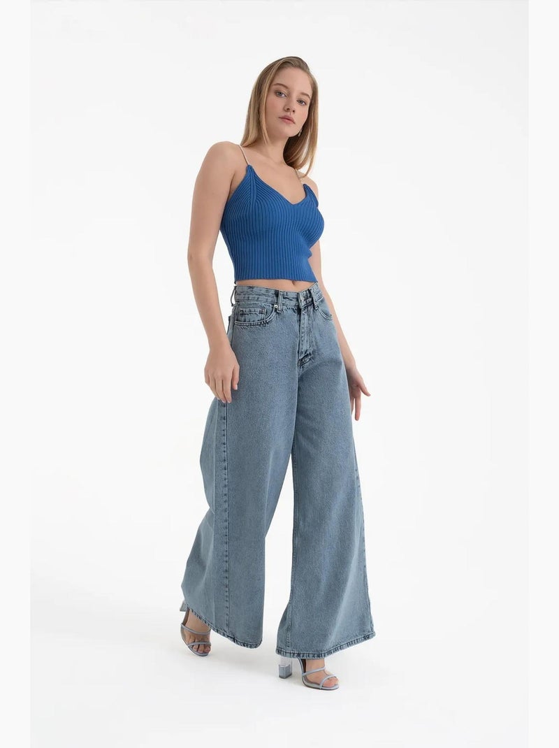 Top met v-hals en strassbandjes hiccup Blauw - Kiabi