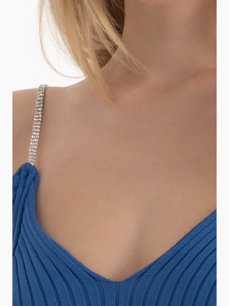 Top met v-hals en strassbandjes hiccup Blauw - Kiabi