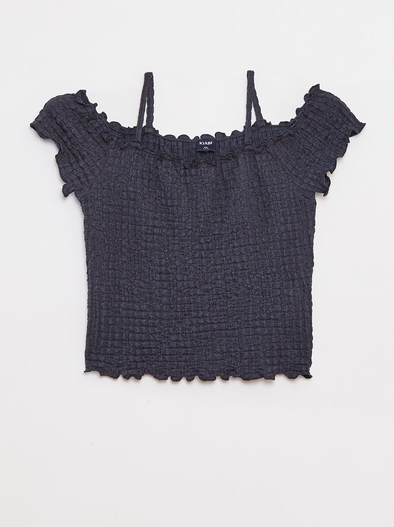 Top met wafeltextuur Blauw - Kiabi