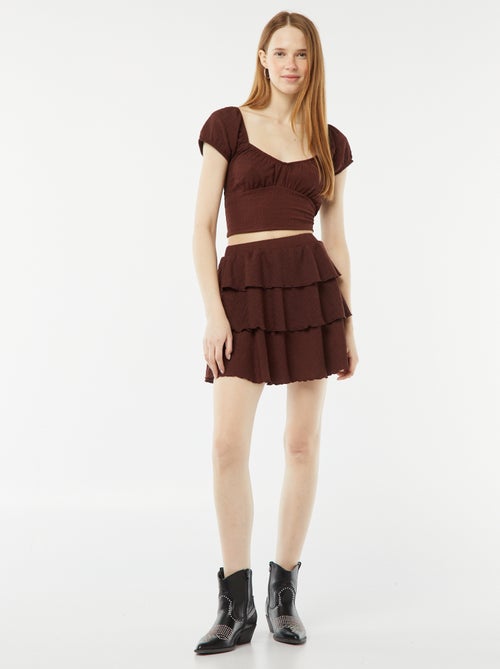 Top met wafeltextuur en vierkante kraag - Kiabi