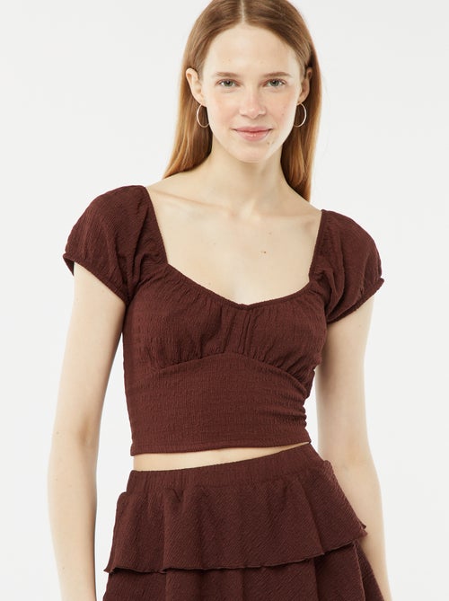 Top met wafeltextuur en vierkante kraag - Kiabi