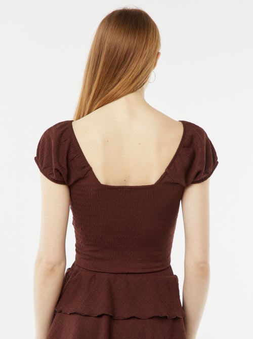 Top met wafeltextuur en vierkante kraag - Kiabi