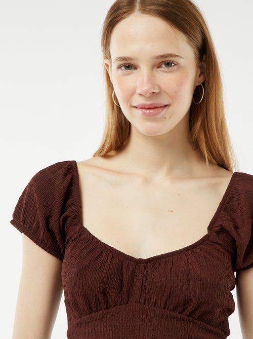 Top met wafeltextuur en vierkante kraag - Kiabi