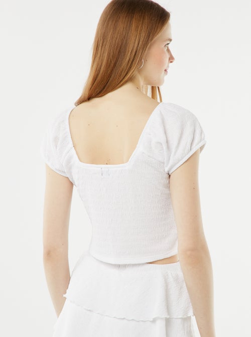 Top met wafeltextuur en vierkante kraag - Kiabi