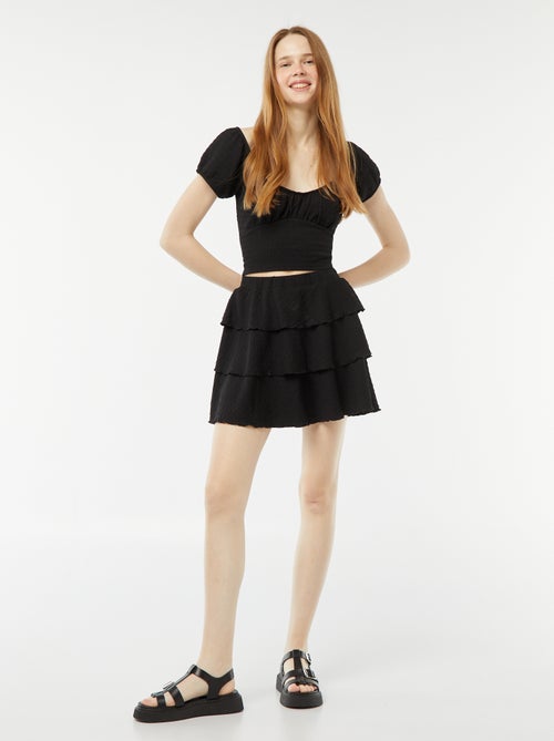 Top met wafeltextuur en vierkante kraag - Kiabi