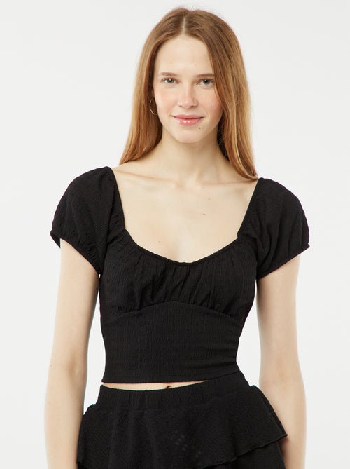 Top met wafeltextuur en vierkante kraag - Kiabi