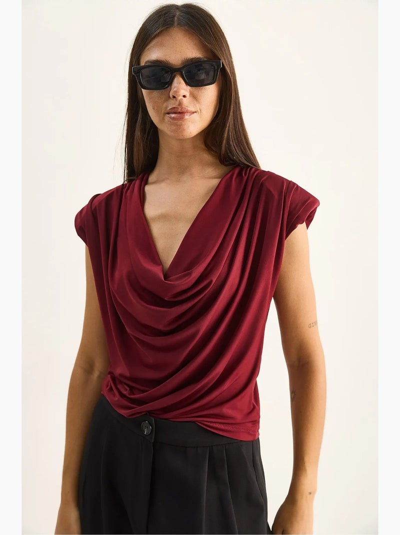Top met watervalhals lucci Bordeauxrood - Kiabi