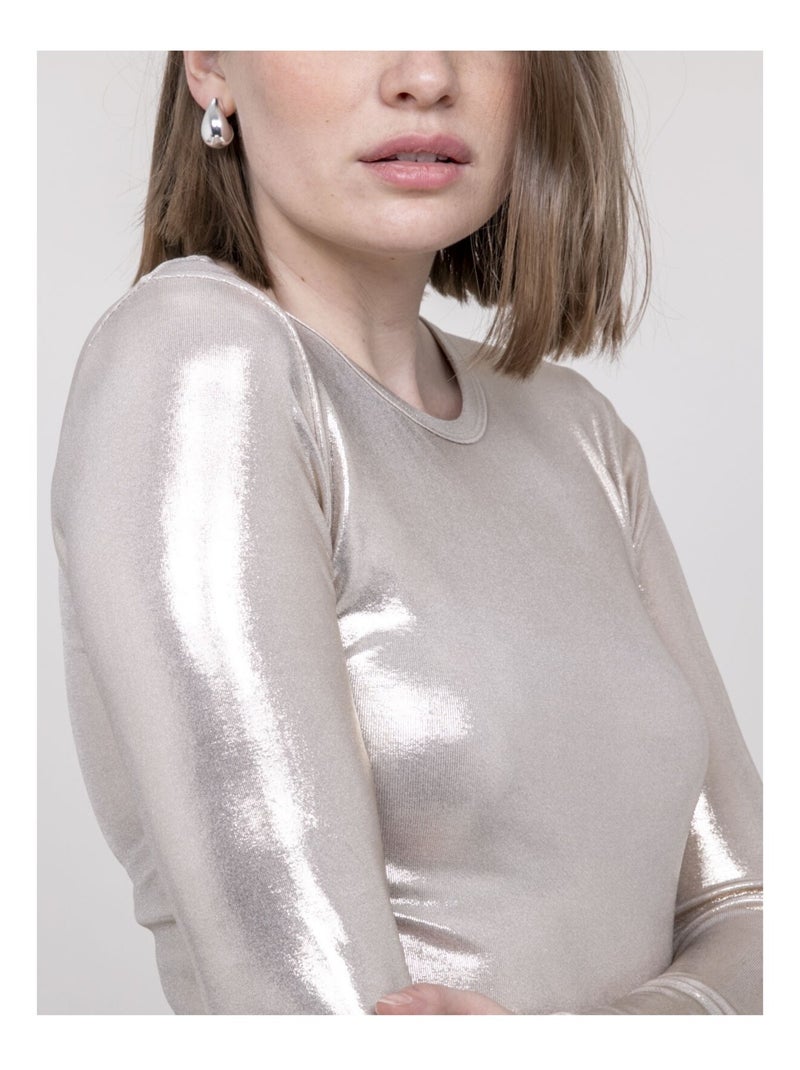 Top métallisé manches longues fleura Beige - Kiabi