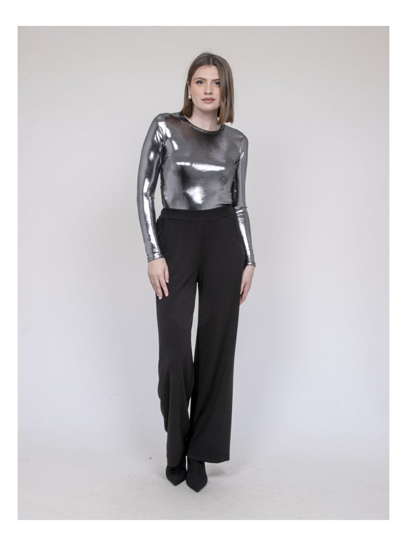 Top métallisé manches longues fleura gris anthracite - Kiabi