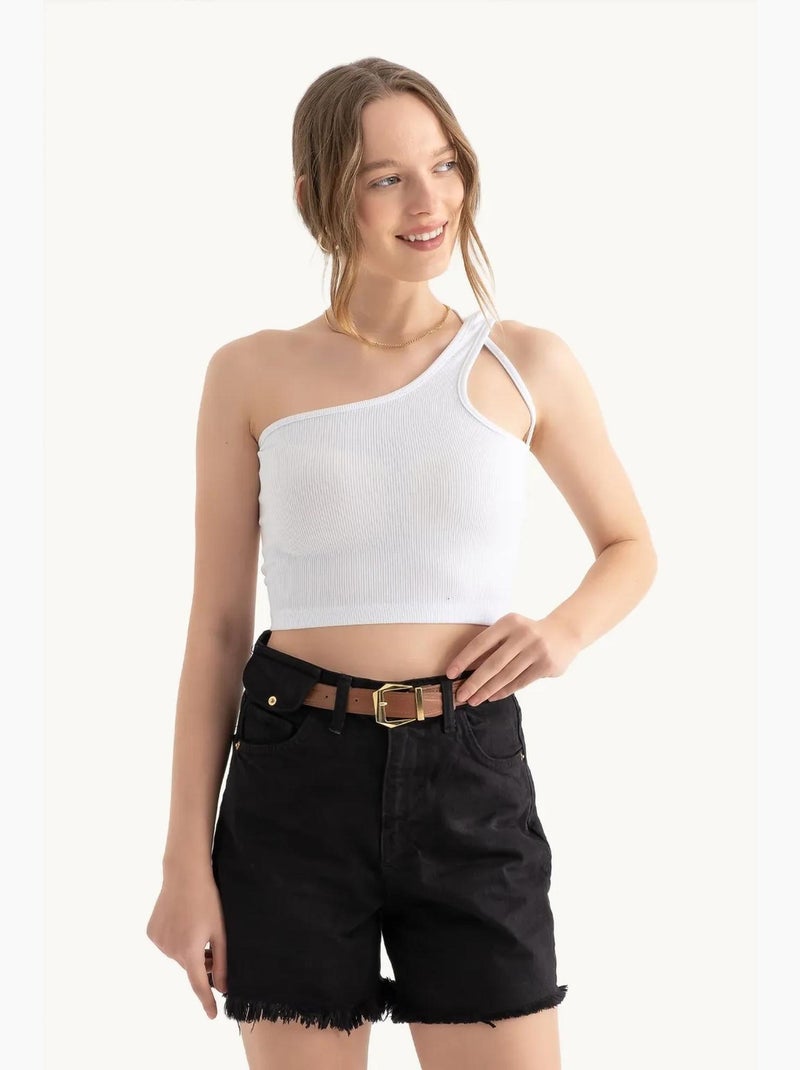 Top one shoulder basic kort hiccup Wit - Kiabi