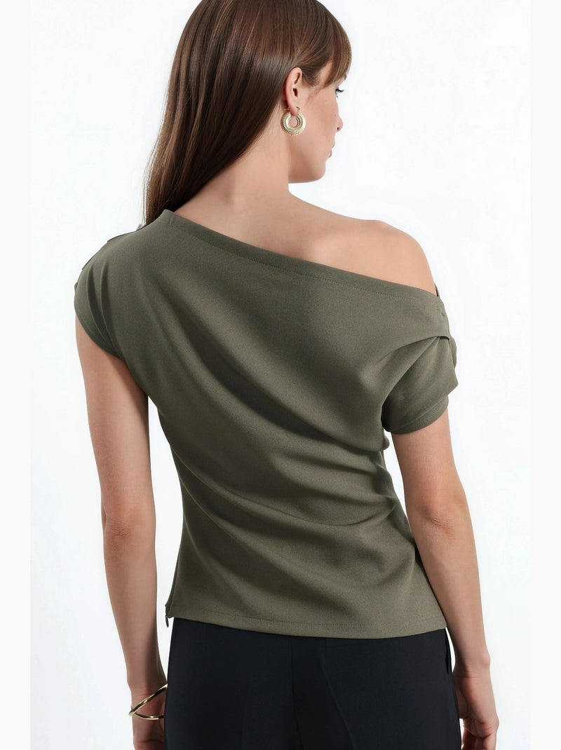 Top one shoulder geplooid hiccup Kaki - Kiabi