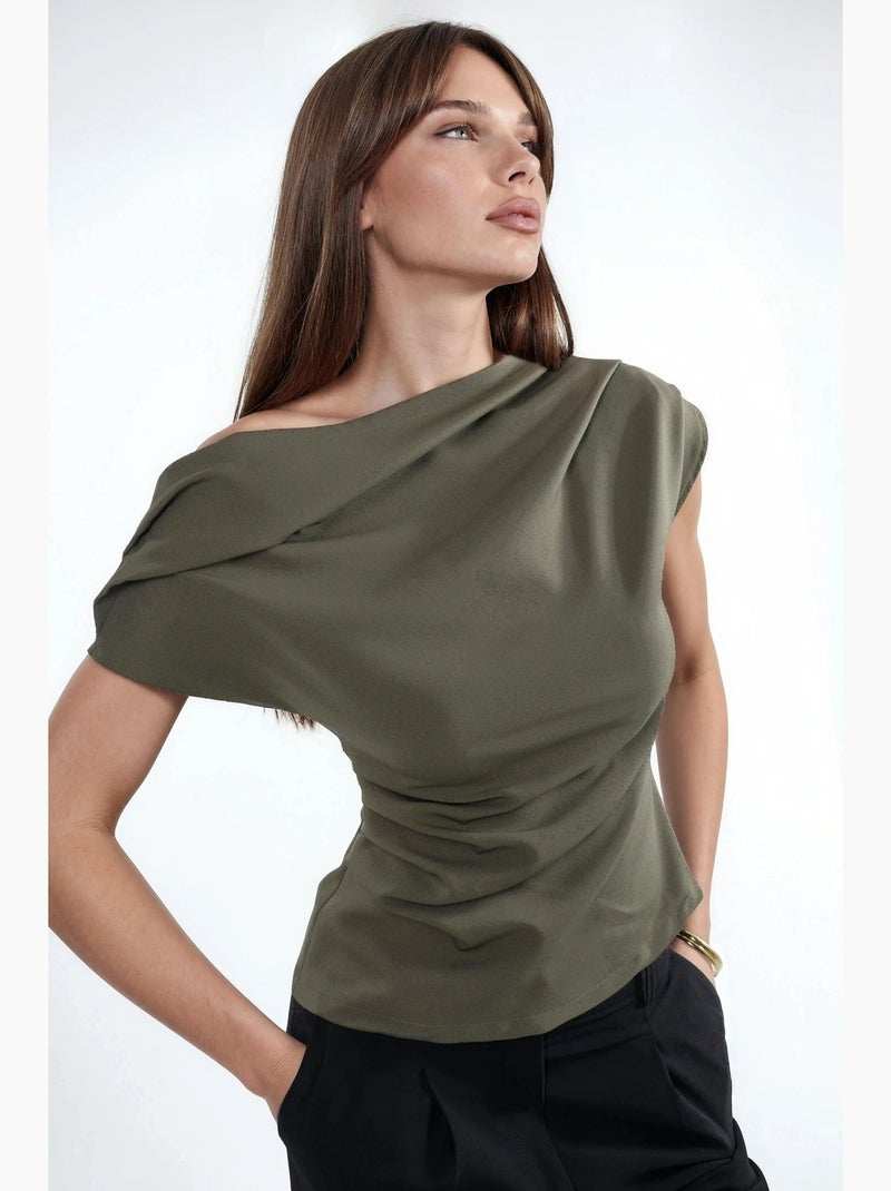 Top one shoulder geplooid hiccup Kaki - Kiabi