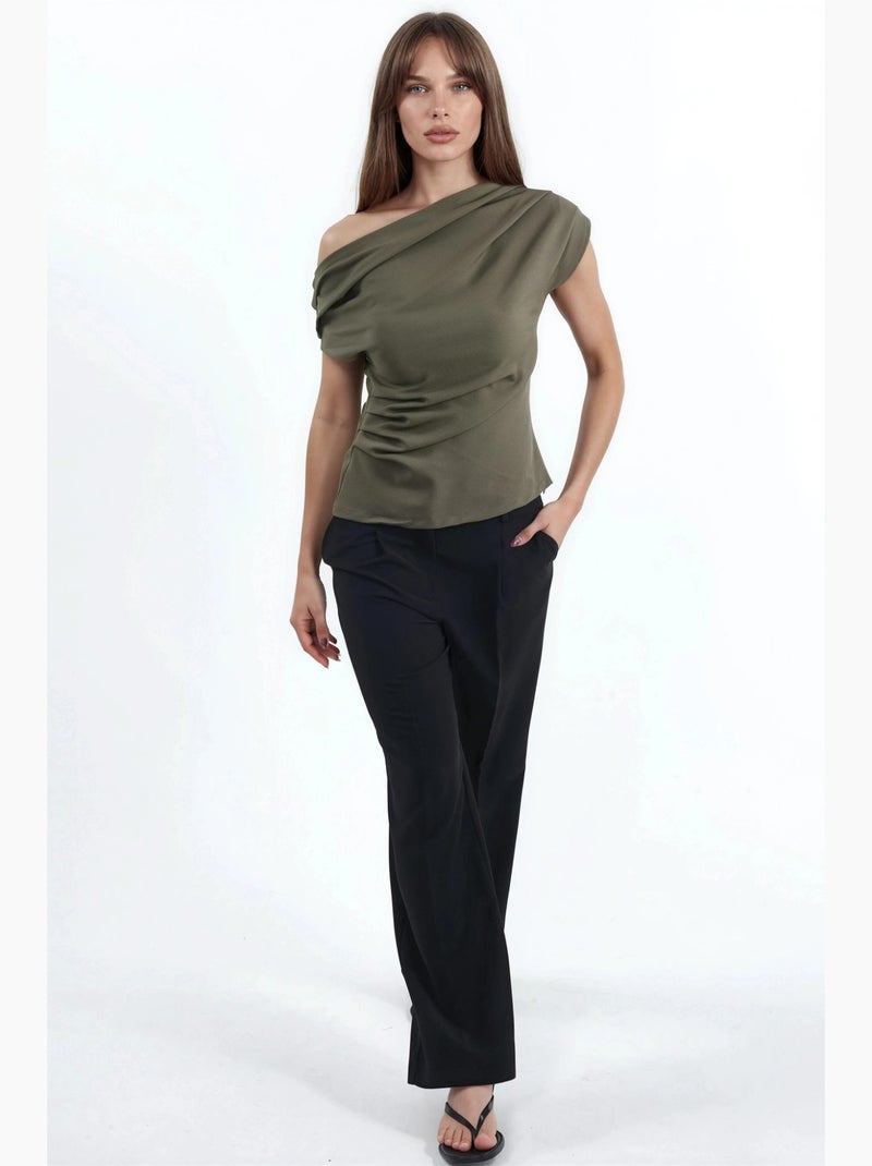 Top one shoulder geplooid hiccup Kaki - Kiabi