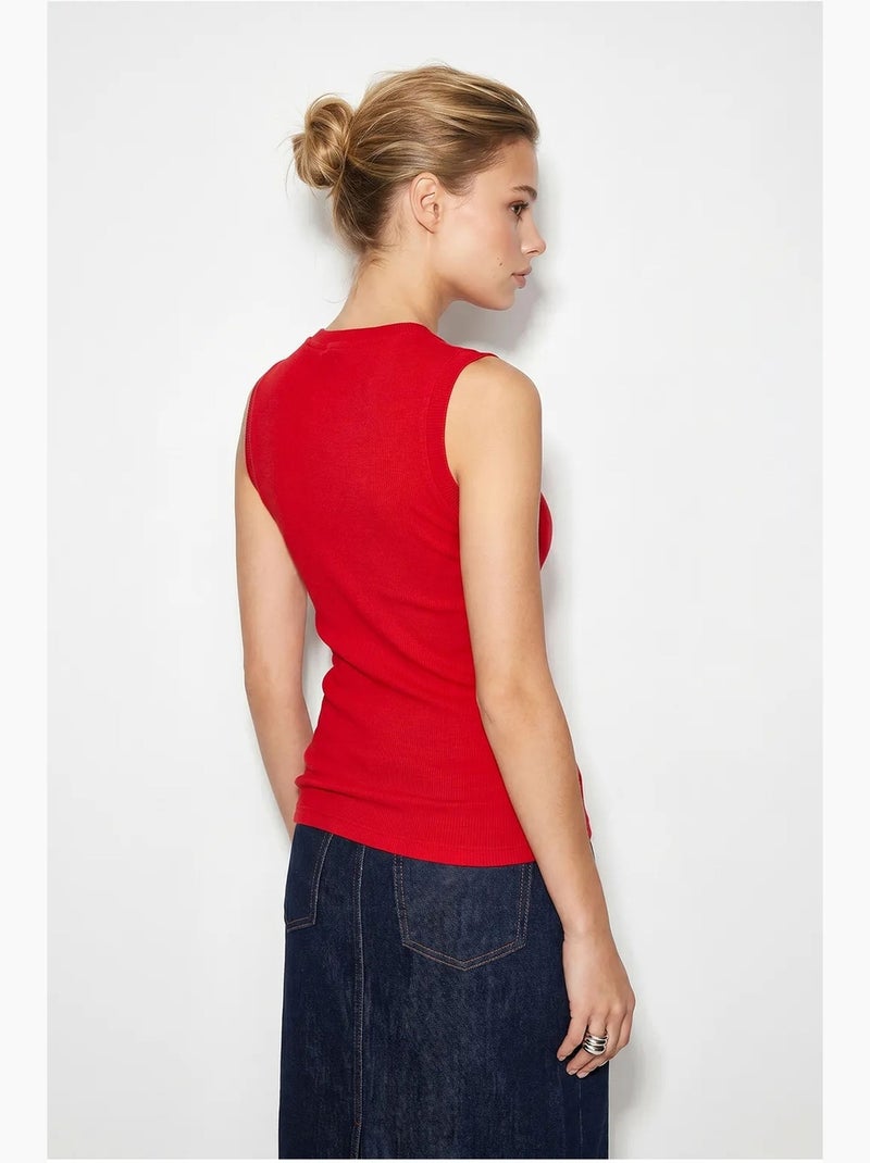 Top rib ronde hals met strass lucci Rood - Kiabi