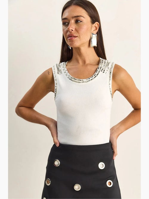 Top rib ronde hals met strass lucci - Kiabi
